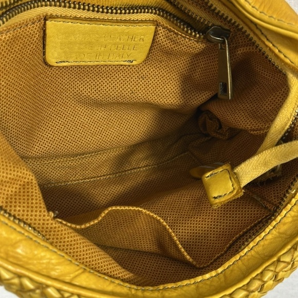 Borse In Pelle Made In Italy Genuine Leather Yellow Woven Boho Crossbody Purse - Picture 8 of 12